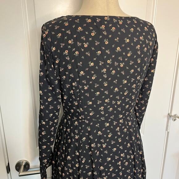 Vintage J. Crew Women's Maxi Dress Size 8 Black Ditsy Floral Button Down Modest - Picture 4 of 8